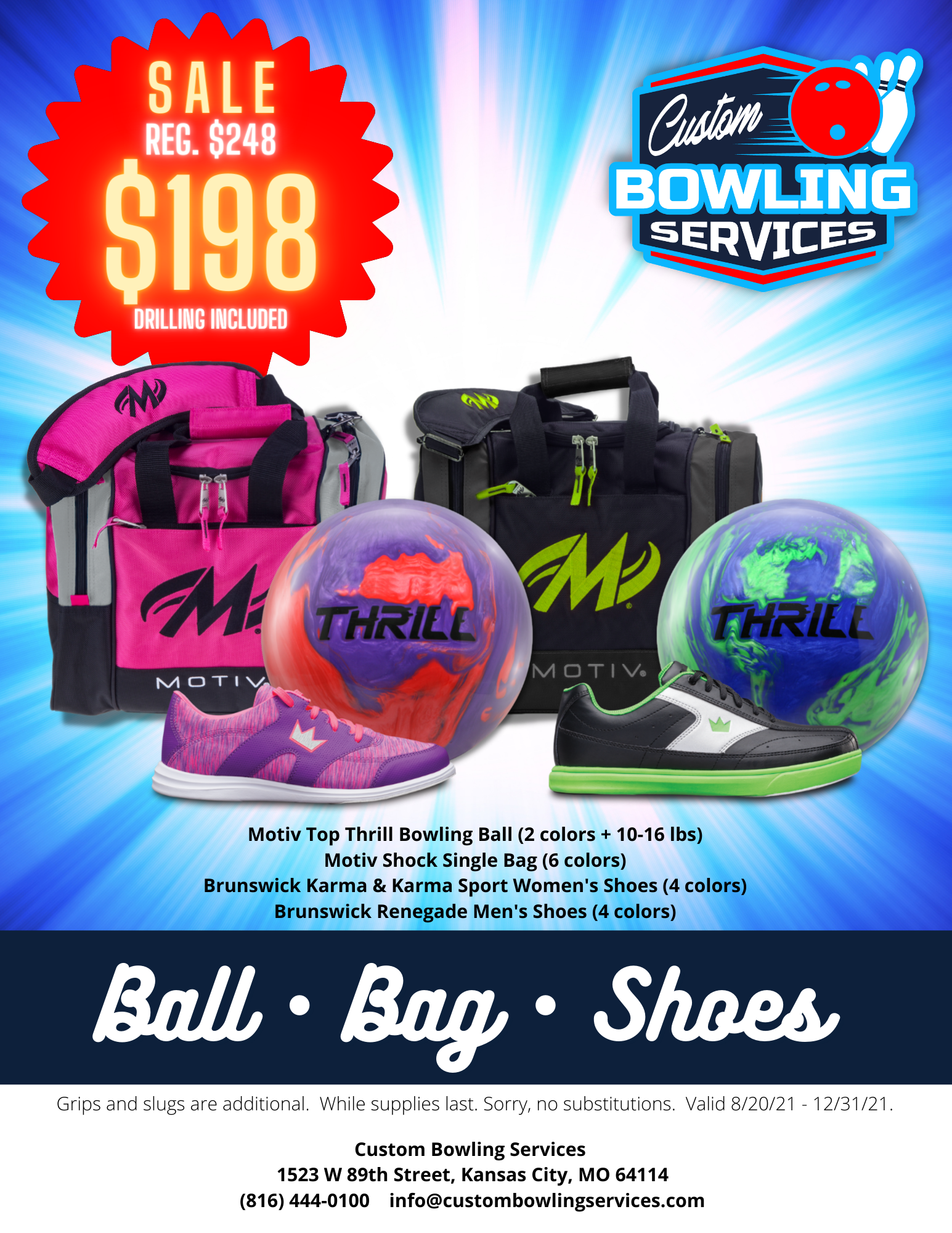custom bowling services - ball bag and shoe package